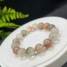 Brazilian Rutilated Quartz Beaded Bracelet 13.5mm Icy Transparent Old Mine Multicolored Hair Crystal