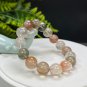 Brazilian Rutilated Quartz Beaded Bracelet 13.5mm Icy Transparent Old Mine Multicolored Hair Crystal