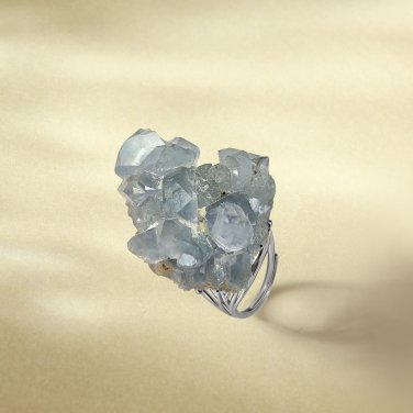 Raw Light Blue Crystal Ring Adjustable Silve S925 Handmade