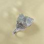 Raw Light Blue Crystal Ring Adjustable Silve S925 Handmade