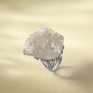 Raw White Crystal Ring Adjustable Silver S925 Handmade