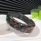 Black Plum Blossom Jade Bangle 59MM Straight Cut Square Edge Red White Flowers Pattern