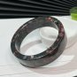 Black Plum Blossom Jade Bangle 59MM Straight Cut Square Edge Red White Flowers Pattern