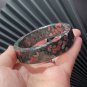 Black Plum Blossom Jade Bangle 59MM Straight Cut Square Edge Red White Flowers Pattern