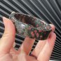 Black Plum Blossom Jade Bangle 59MM Straight Cut Square Edge Red White Flowers Pattern