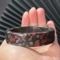 Black Plum Blossom Jade Bangle 59MM Straight Cut Square Edge Red White Flowers Pattern