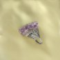 Raw Lavender Amethyst Ring Adjustable Freeform Cashew Flake Ice Sparkle Silver S925 Handmade