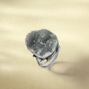 Raw Gray Agate Ring Adjustable Freeform Silver S925 Handmade
