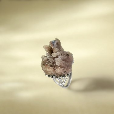 Raw Brown Gray Agate Ring Adjustable Freeform Clusters Silver S925 Handmade