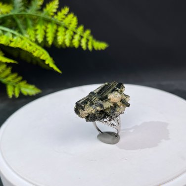 Raw Green Tourmaline Ring Adjustable Freeform Silver S925 Handmade