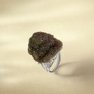 Raw Olive Green Agate Ring Adjustable Freeform Abstract Yuanbao Silver S925 Handmade