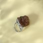 Raw Olive Green Agate Ring Adjustable Freeform Abstract Yuanbao Silver S925 Handmade