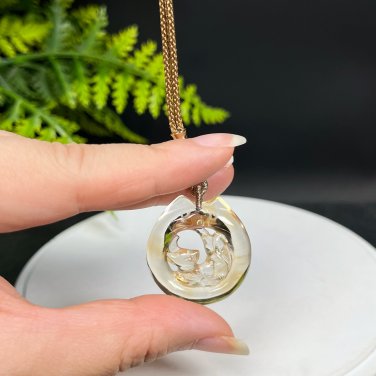 Citrine Pendant Necklace Icy Transparent Hand Carved Hollow Cute Cat Head & Nine Tailed Fox
