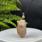 Fossilized Coral Pendant Jadeification Purple Yellow Bi-color Lemon Blossom Carved Cute Fat Cat
