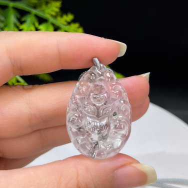 Pyrolusite Pendant Necklace Flake Ice Transparent Rainbow Dendritic Hand Carved Nine Tailed Fox Plum