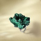 Raw Green Malachite Ring Adjustable Freeform Flame Geode Silver S925 Handmade