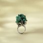 Raw Green Malachite Ring Adjustable Freeform Flame Geode Silver S925 Handmade