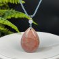 Teardrop Fossilized Coral Pendant Necklace Porcelain Luster Double Sided Orange Gray Lemon Blossom