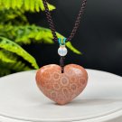 Heart Fossilized Coral Pendant Necklace Porcelain Luster Orange Pink Lemon Blossom Phoenix Tail