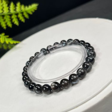 Black Aquamarine Beaded Bracelet 7mm High Icy Sparkling Translucent Stacking
