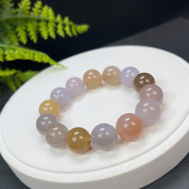Fossilized Coral Beaded Bracelet 14.5mm Icy Translucent Jadeification Multicolored