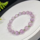 Kunzite Beaded Bracelet 8mm Icy Translucent Light Lavender Purple with Lake Green Jade Beads