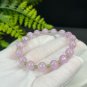Kunzite Beaded Bracelet 8mm Icy Translucent Light Lavender Purple with Lake Green Jade Beads