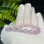 Kunzite Beaded Bracelet 8mm Icy Translucent Light Lavender Purple with Lake Green Jade Beads
