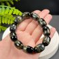 Blue Yellow Tiger's Eye Beaded Bracelet Jadeification Barrel Beads Flashy Lightning Pattern