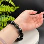 Blue Yellow Tiger's Eye Beaded Bracelet Jadeification Barrel Beads Flashy Lightning Pattern