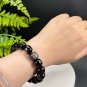Silver Obsidian Beaded Bracelet Genuine Cat's Eye Silver Sheen Barrel Beads