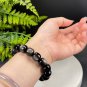 Silver Obsidian Beaded Bracelet Genuine Cat's Eye Silver Sheen Barrel Beads