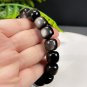 Silver Obsidian Beaded Bracelet Genuine Cat's Eye Silver Sheen Barrel Beads