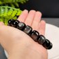 Silver Obsidian Beaded Bracelet Genuine Cat's Eye Silver Sheen Barrel Beads