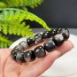Silver Obsidian Beaded Bracelet Genuine Cat's Eye Silver Sheen Barrel Beads