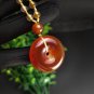 Red Agate Pendant Necklace Icy Translucent Clean Hand Carved Peace Buckle Donut