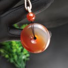 Smoky Purple Red Agate Pendant Necklace Icy Translucent Clean Hand Carved Peace Buckle Donut