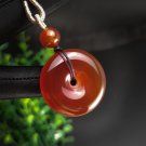 Red Agate Pendant Necklace Icy Translucent Clean Hand Carved Peace Buckle Donut