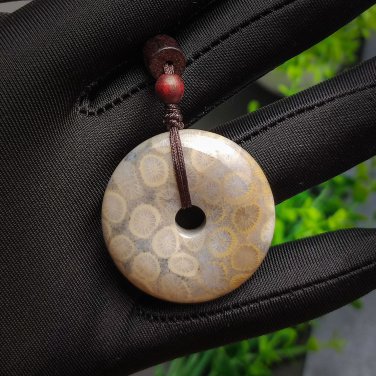 Blue Gray Fossilized Coral Pendant Porcelain Luster Jadeification Lemon Blossom Carved Peace Buckle
