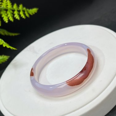 Purple Agate Bangle 56MM Icy Translucent Floating Cinnabar Dotted
