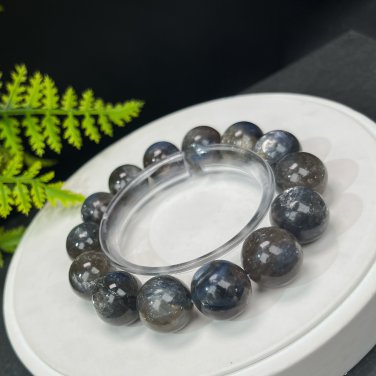 Lepidolite Kyanite Beaded Bracelet 16.5mm Flash Icy Crystallization Large Beads Blue