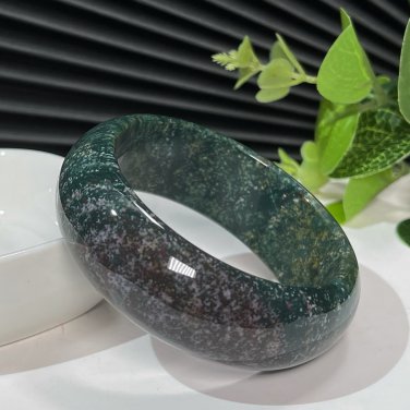 Madagascar Green Ocean Jasper Bangle 51MM Icy Porcelain Luster Celestial Eye