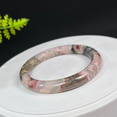 Rhodonite Bangle 58MM Translucent Crystallization Landscape Painting Peach Forest Thin Round