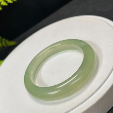 Serpentine Jade Bangle 50MM Icy Lake Green Floating Snowflake