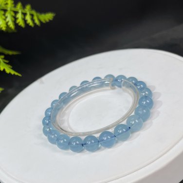 Aquamarine Beaded Bracelet 8.7mm Icy Translucent Blue Stacking