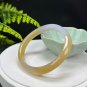 Light Gray Golden Gradient Agate Bangle 62+MM Icy Translucent Twisted Wave Style