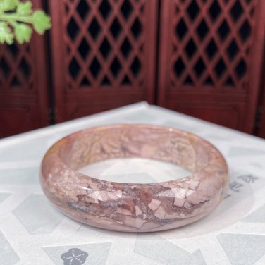Rare Pink Alxa Agate Bangle 53MM Porcelain Luster Fragmentary Crystallization