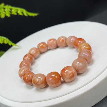 Fossilized Coral Barrel Bead Bracelet Porcelain Luster Tangerine