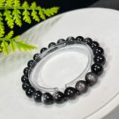 Silver Obsidian Beaded Bracelet 8.5mm Cat's Eye Silver Sheen Stacking