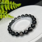 Silver Obsidian Beaded Bracelet 9.5mm Cat's Eye Silver Sheen Stacking